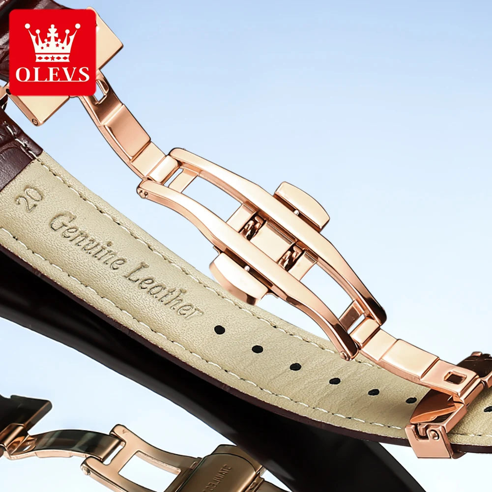OLEVS Men's Leather Strap Watch