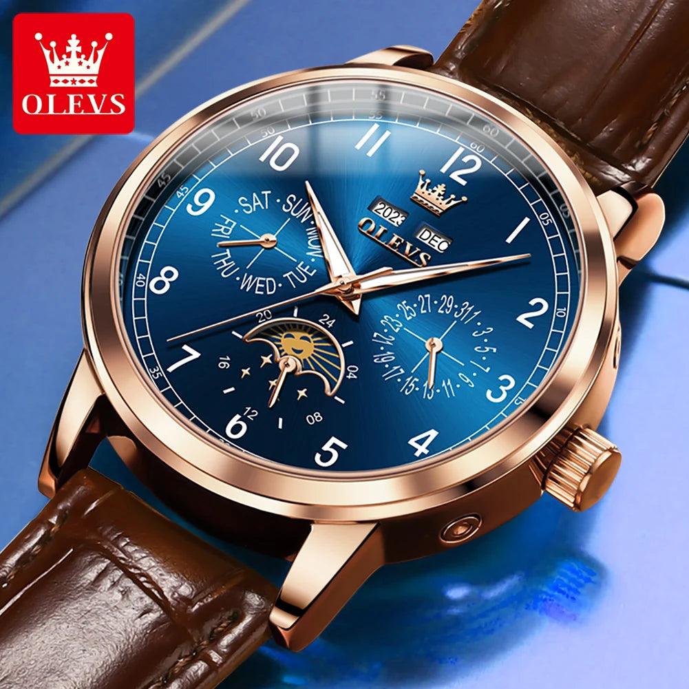OLEVS Men's Leather Strap Watch