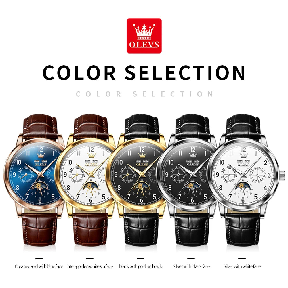 OLEVS Men's Leather Strap Watch