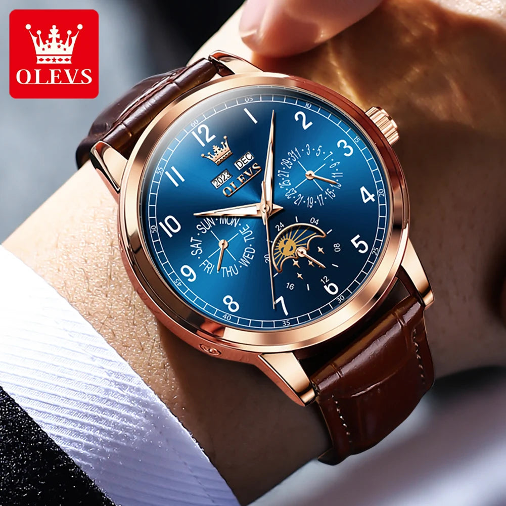 OLEVS Men's Leather Strap Watch