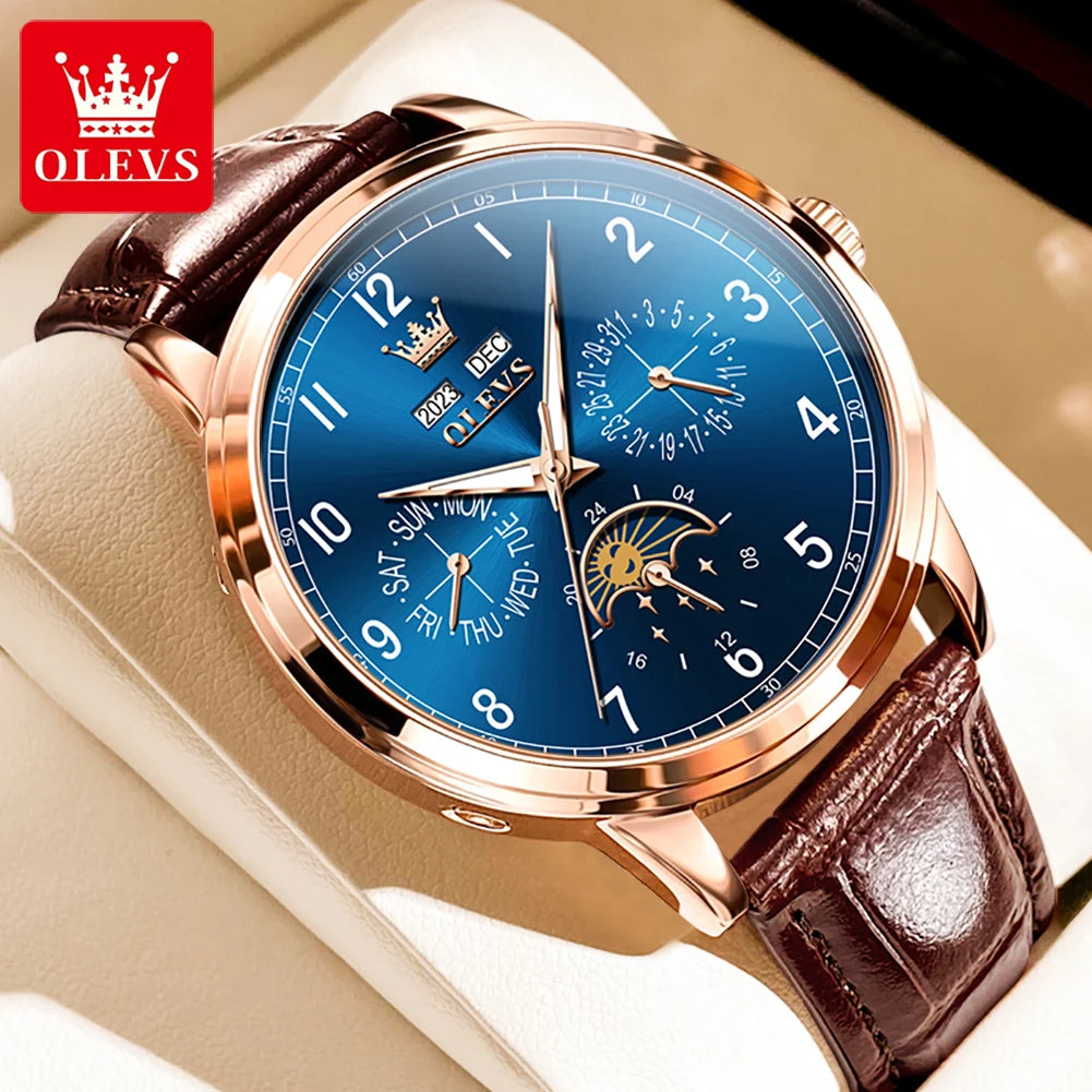 OLEVS Men's Leather Strap Watch