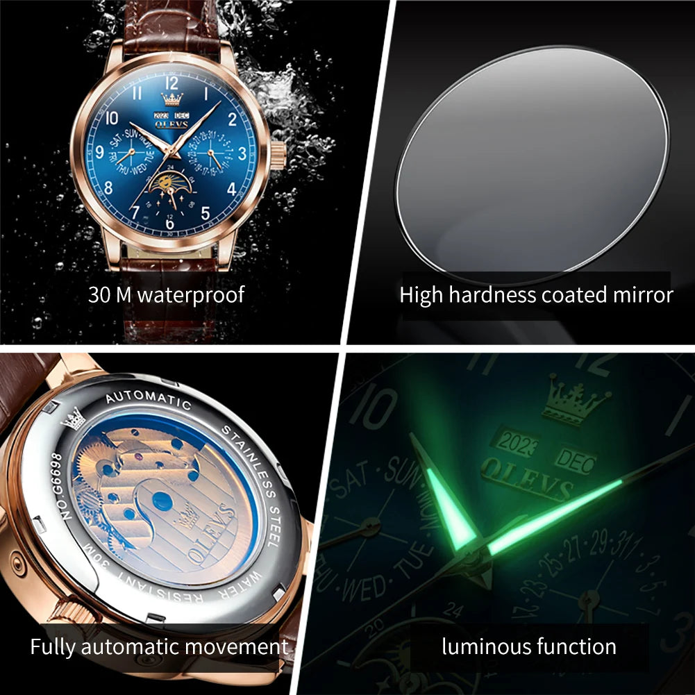 OLEVS Men's Leather Strap Watch